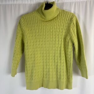 Pria Lime Green Cable Knit Turtleneck Sweater Vintage size: L 100% Cotton